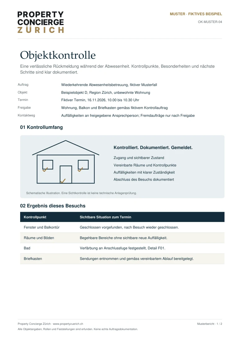 Objektkontrolle · Muster, fiktive Angaben